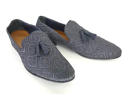 Zara Mens Loafer Shoes Woven Navy Black Tassels Slip On Dress Moccasin EU45 UK11 • £21.99