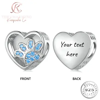 Dog / Cat Blue Paw Charm Genuine 925 Sterling Silver - Engraved / Personalised • £19.99