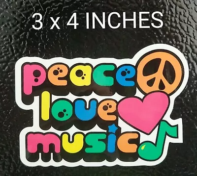 Peace Love Music Sticker Printed Vinyl Decal 3x4  Concert Musical Note Hippies • $3