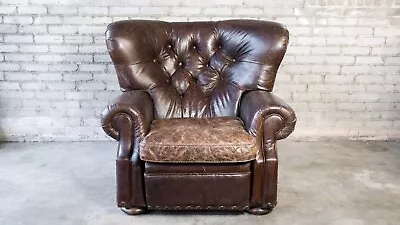 Restoration Hardware Churchill Brown Leather Recliner Chair With Nailheads Trim • $2200