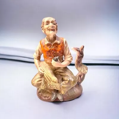 Vintage Ceramic Elderly Man Holding Pipe By A Tree Made In Japan Figurine • $10