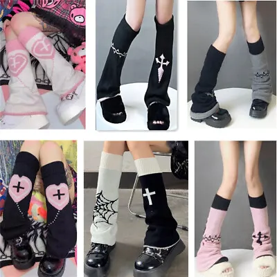 Y2k Cross Heart Leg Warmers Japanese Punk Girl Women Harajuku Gothic Knit Socks • $10.99