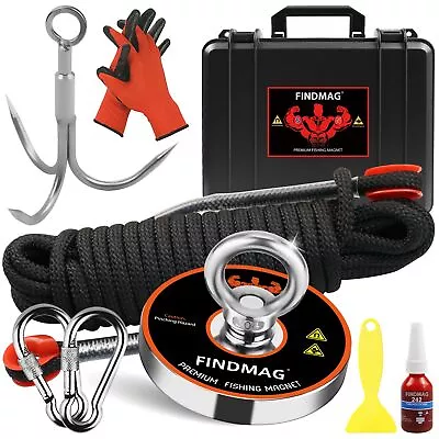 Magnet Fishing Kit With Case Fishing Magnets 1000 LBS Pulling Force Super Strong • $47.99