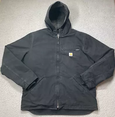 Carhartt Sherpa Lined Hooded Duck Work Jacket Men's Large Tall 104392-BLK • $65