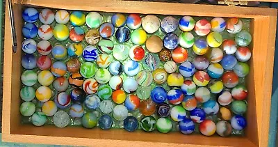 Collection Of Antique/Vintage Handmade/Machine Made Marbles In Antique Wood Box • $70