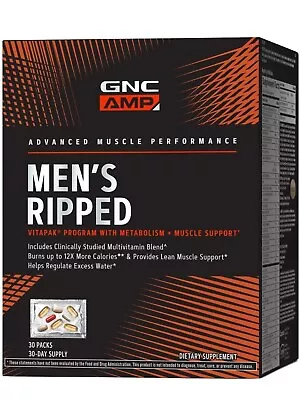 GNC AMP Mens Ripped Vitapak Program W/Metabolism/Muscle Support-30 Packs Ret $80 • $49