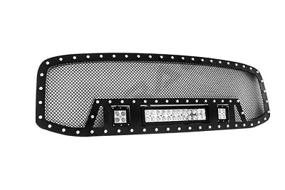 Black SS Mesh Grille Cutout Insert+LED Lights For 06-08 Dodge RAM 1500/2500/3500 • $168.88