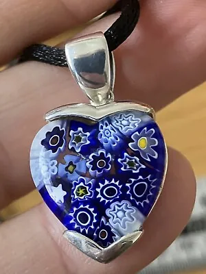 Murano Millefiori Glass & Silver Heart Shape Pendant By Alan K • £24