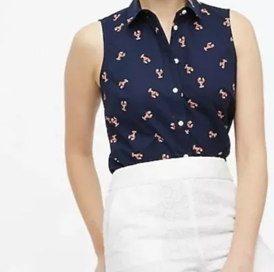 Small JCREW Lobster Print Sleeveless Poplin Signature Button Up Shirt • $18.50