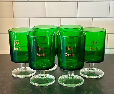 6 Vintage Collectable 7up Green Glasses Luminarc Advertising Soda Retro • $48.01