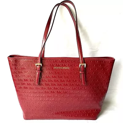 Michael Kors Red Patent Leather Logo Tote Handbag Large Excellent Condition • $68