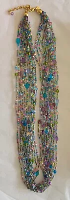 Vintage Joan Rivers Torsade Multi Strand Pastel Czech Glass Bead Necklace 34  • $30