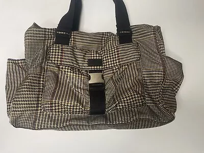 Lauren Ralph Lauren Houndstooth Tote Bag Black & Tan Top Zip Duffle Travel Bag • $10.49