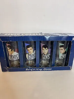 Vintage SET OF 4  Elvis Presley Portrait 10oz Drinking Glasses In Box NIB • $24.99