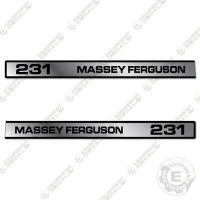Fits Massey Ferguson 231 Tractor Hood Decals (Set Of 2) - Metallic Silver Vinyl! • $44.95