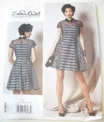 Vogue Pattern V1484 ZANDRA RHODES Fit & Flare Dress Mini Dress Sz 6-14 Uncut • $6.99