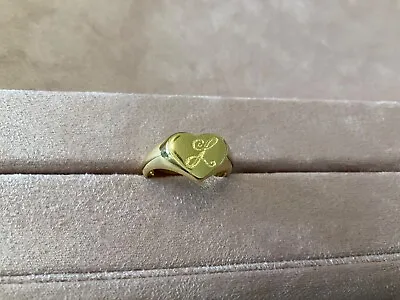 Women’s 14K Yellow Gold Plated Sterling Silver Heart Signet Ring Initial L • $49.99