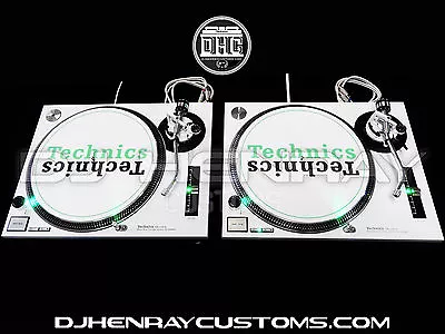 2 Custom White Powder Coated Technics SL1200 Mk2 With Green Leds Dj Turntables • $2695.95