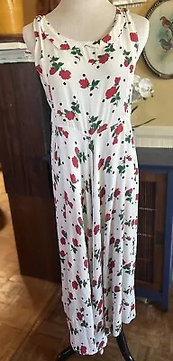 Vintage Marrika Nakk Sundress White W/ Red Roses Sz S/M • $129.99