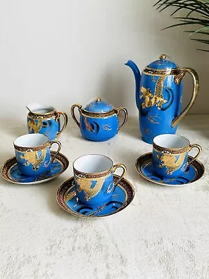 Dragon Ware Pearl Art Deco 1920s Hand Enamelledblue Gold Coral Coffee Set Japa • £50