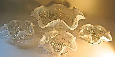 4 Opalescent Ruffle Berry 1 Lg+3  Server Bowl Set Art Dugan Victor Jeweled Heart • $46.80