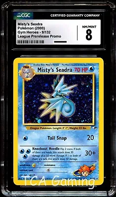 CGC 8 NM-MINT Misty's Seadra 9/132 PRERELEASE Gym Heroes HOLO PROMO Pokemon Card • $29.99