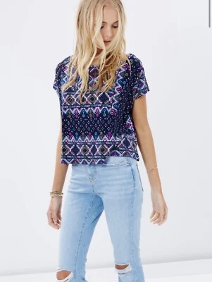 $34.95 • Buy Tigerlily Kapros Top Purple Blue Geometric Slinky Stretch Relaxed Fit Size M 12