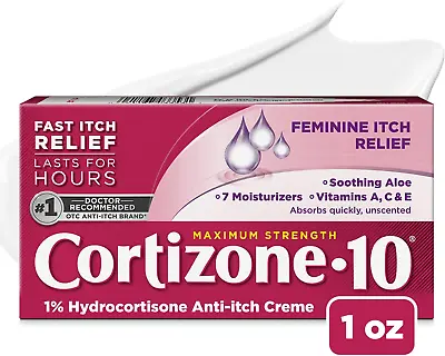 Cortizone 10 Maximum Strength Feminine Itch Cream 1% Hydrocortisone 1 Oz. • $7.98