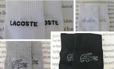 LACOSTE Sport Sock Mens 1pk White Grey Or Black UK 3.5-6.5 Active Socks BNWOT • £13.99