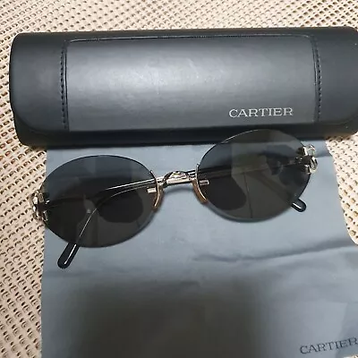 $500 • Buy Cartier Rimless Frame  C Decor Sunglasses MADE In FRANCE Platinum Finish/ Top .7