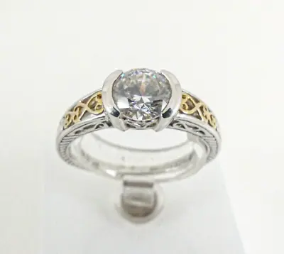 14ct Gold Solitaire Ring Cubic Zirconia Yellow White Gold Size O 1/2 Gift Box • £178