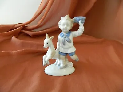 VTG LIPPELSDORF GDR Porcelain Figurine Boy & Goat White Blue Grey Made Germany • $25.83