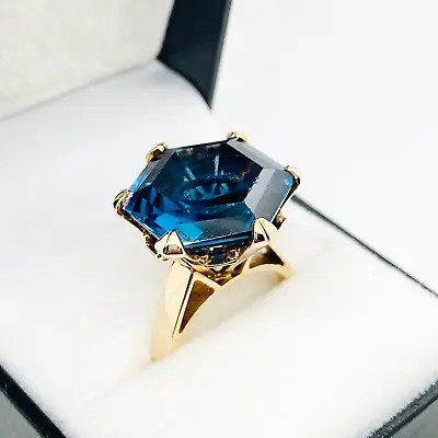 9ct Gold Synthetic Blue Spinel Solitaire Ring Size O Preloved Val $1500 • $635