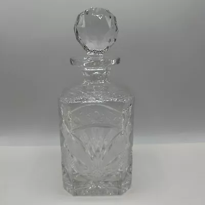 Heavy Cut Glass Crystal Square Decanter 10  With Round Stopper • $69.99