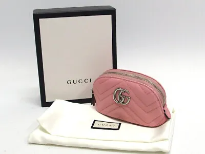 GUCCI GG Marmont Pink Dome Key Pouch Key Case Pink Leather Keyring Charm W/Box • $388