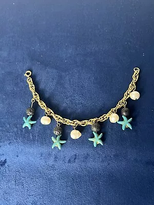 Vintage 12k Gold Filled Rope Bracelet Nautical Turquoise Stars Fresh Water Pearl • $45