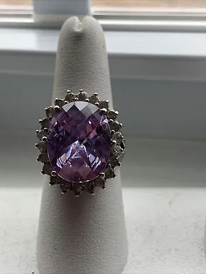 Charles Winston Cwe Sterling Silver Oval Purple And Clear Cz Ring Sz. 8 • $49.99