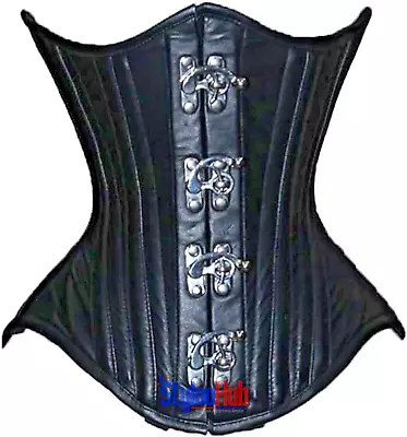 Women Lace Steel Boned Waist Training Leather Underbust Tight Shaper Corset C56L • £59.99