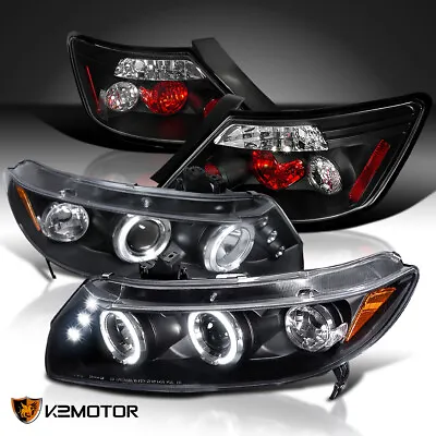 Fits 2006-2011 Honda Civic 2Dr Black LED Halo Projector Headlights+ Tail Lamps • $266.72