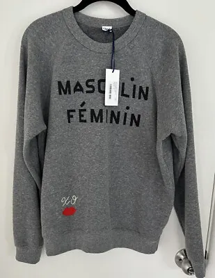 Clare V. “Masculine Feminin” Gray Sweatshirt W/Embroiderery Xo Lips XS SOLD OUT! • £205.02