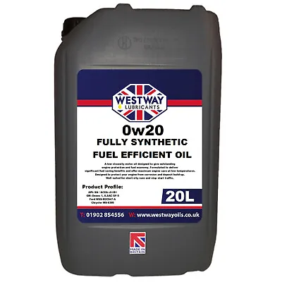 £86.99 • Buy 20L 0W20 Fully Synthetic Engine Oil 0w/20 - 20 Litres API SN FUEL EFFICIENT