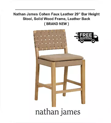 Nathan James Cohen Mid-Century Leather Bar Stool Natural Brown 29  Free Shipping • $229