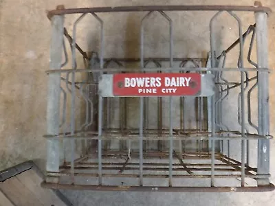 Vintage Metal Bower's Dairy Milk Bottle Crate Pine City NY • $20