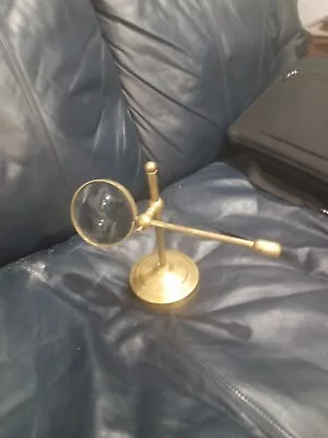 NAUTICAL  Solid Brass  Tilting Table Top  Magnifying Glass  Stand Adjustable • $35