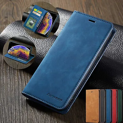 Leather Case For IPhone 11 12 Pro Max 14 XR 6s 7 8 15 Magnetic Flip Wallet Cover • £6.59