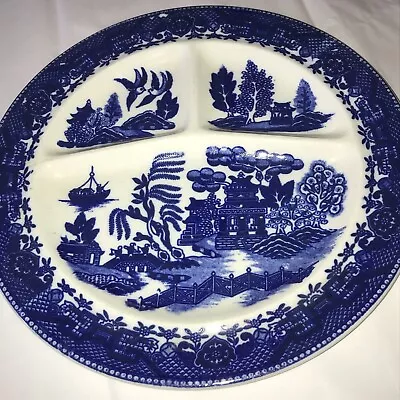 Vintage Moriyama Occupied Japan Blue Willow 10” Three-Sectioned Plate • $18