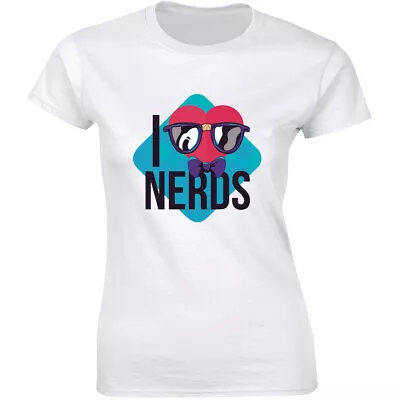 I Love Nerds Funky Cool Heart Funny Valentines Day Gift Tee Women's T-shirt • $12.99