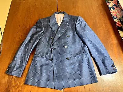 SCABAL Soho Bespoke Bright Navy Blue Windowpane Double Breasted Suit 38S Wool • $299.99