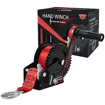 TYT 1600lb Boat Trailer Winch With 8M Red Strap 2 Way Ratchet Hand Crank Strap • $39.89