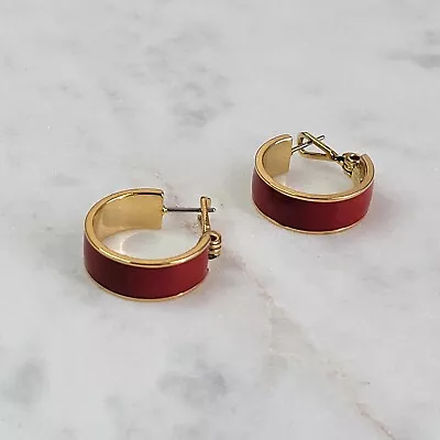 Vintage Monet Hoop Earrings Gold-Tone Red Des Pat.No 249252 • $15